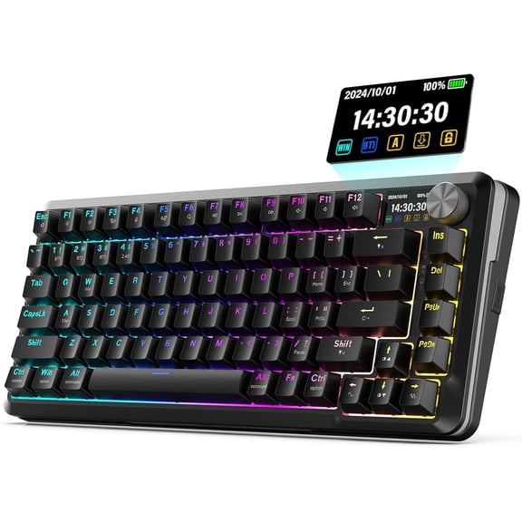 K708 Mechanical Keyboard with Screen, Volume Knob & Pre-Lubed Switches - Tri-Mode (/2.4G/USB-C) RGB Gasket Gaming Keyboard, Hot Swappable, 4000mAh for PC, , etc.