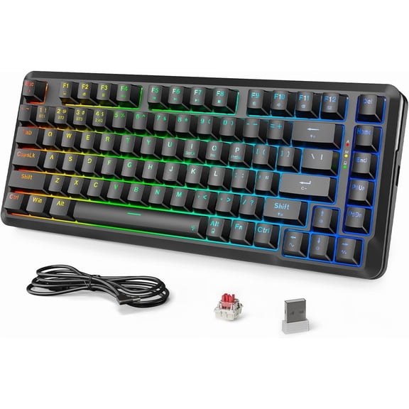 K713 Mechanical Keyboard, Gasket Mounted Gaming Keyboard, 3-Mode (2.4G/BT/), Pre-Lubed Linear Red Switches, 75% Layout, 82 Hot Swappable for PC/ - Black