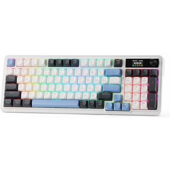 K719 Gasket Gaming Keyboard w/Hype Screen & Knob, 95 Mechanical Keyboard, Easy-Control 1.14'' TFT Info Display, 5-Layer Noise Dampener, Round PBT Keycaps, Mint Mambo