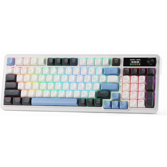 K719 Gasket Gaming Keyboard w/Hype Screen & Knob, 95 Mechanical Keyboard, Easy-Control 1.14'' TFT Info Display, 5-Layer Noise Dampener, Round PBT Keycaps, Mint Mambo