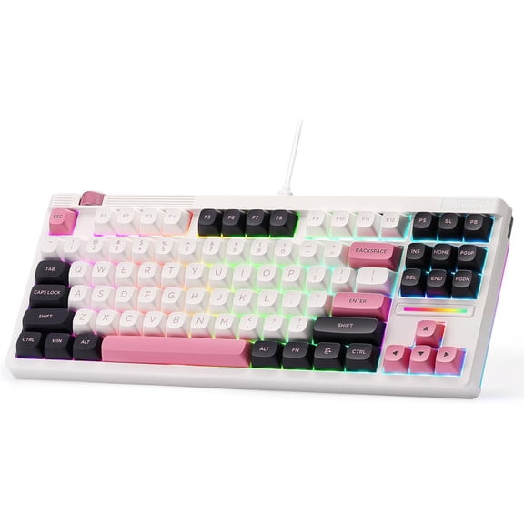 K729 80% Wired Gasket RGB Gaming Keyboard, 87 Keys TKL Mechanical Keyboard w/Knob Control, Mix-Color PBT Keycaps, Hot-Swap South-Facing Socket & 5-Layer Dampener, Custom Linear Switch