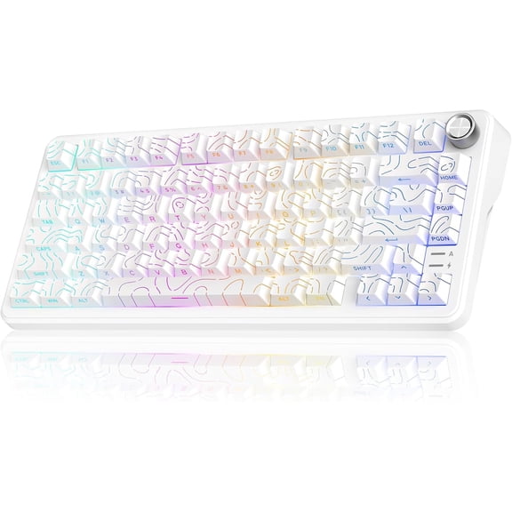 K75 Mechanical Keyboard, CNC Knob, Tri-Mode BT5.0/2.4GHz/USB-C Hot Swappable Custom, Pre-lubed Linear Coconut Switches, Gasket Structure, RGB Gaming Keyboard, White Contour Lines