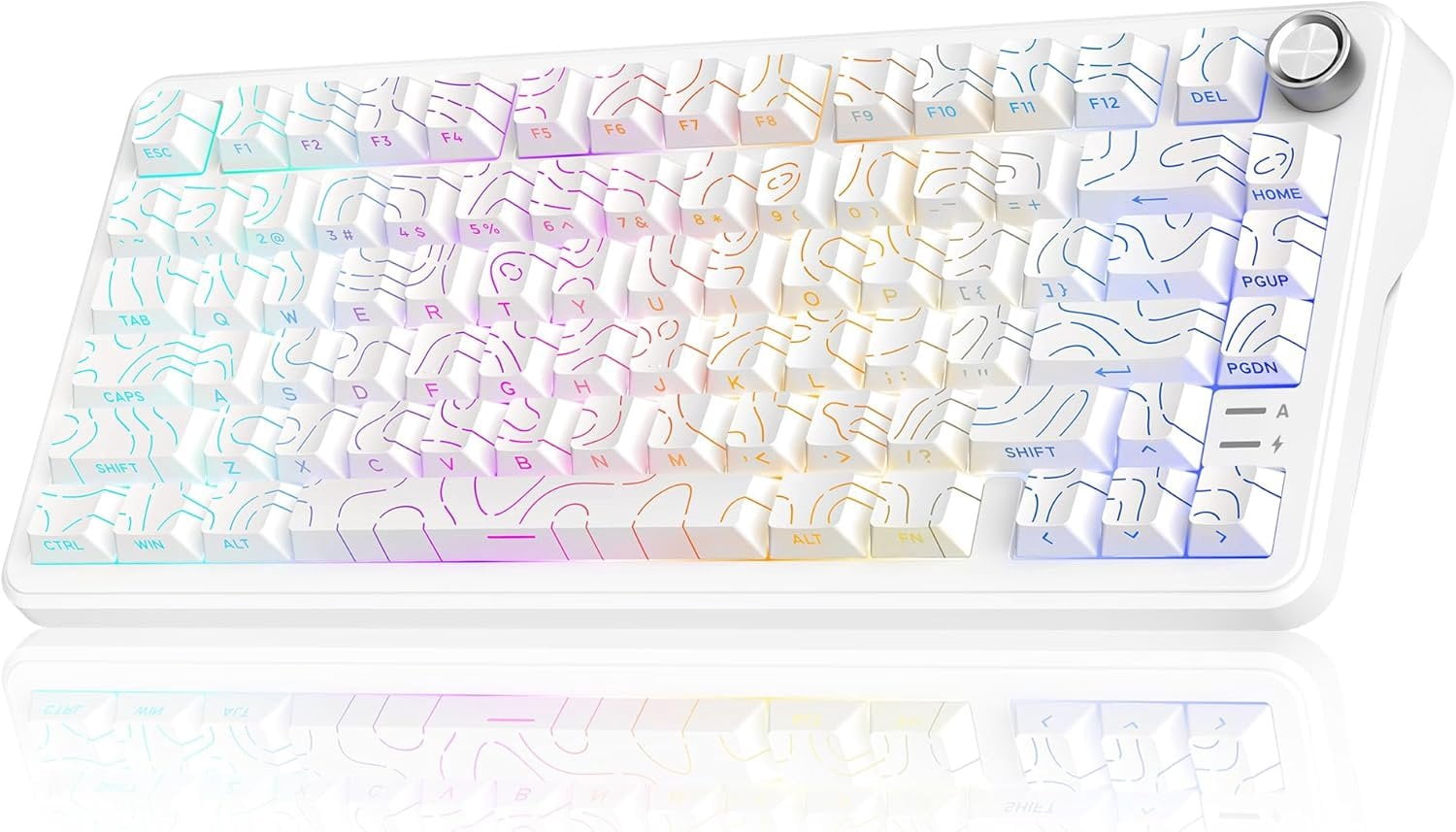 K75 Mechanical Keyboard, CNC Knob, Tri-Mode BT5.0/2.4GHz/USB-C Hot Swappable Custom, Pre-lubed Linear Coconut Switches, Gasket Structure, RGB Gaming Keyboard, White Contour Lines