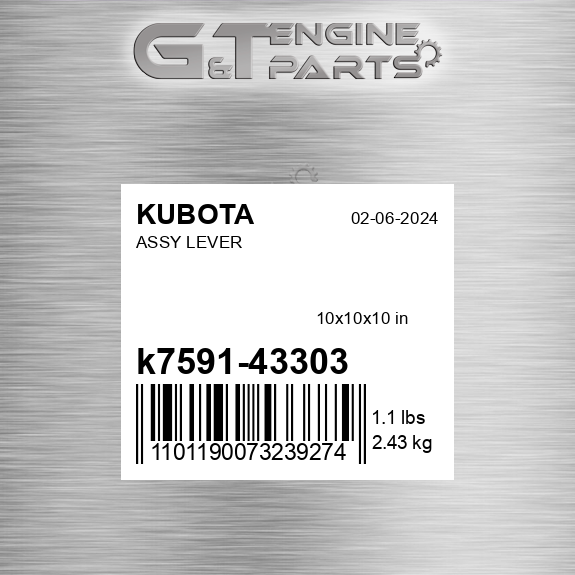 K7591-43303 ASSY LEVER fits KUBOTA (New OEM) - Walmart.com