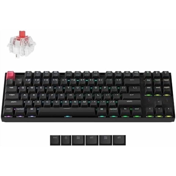 K8 Version 2 TKL Custom Mechanical Keyboard, QMK Programmable 5.2/Wired, Backlit with Shine-Through PBT Keycaps, Red for Linux