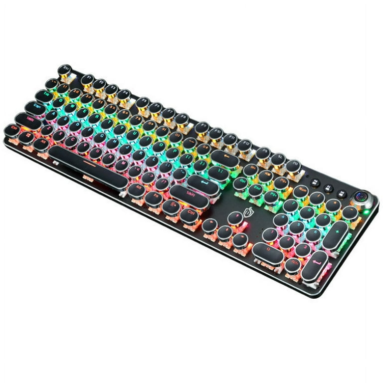 K820 Retro Steampunk Gaming Mechanical Keyboard-Blue Switch-RGB LED Backlit  Illuminated Keyboard,USB Wired,Typewriter-Style,Plating 104 Key Round