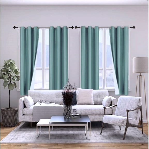 K86 Set of 2 Panels 100% Blackout Window Curtain Drapes Top Grommets 84" Long Teal Color Full Room Darkening