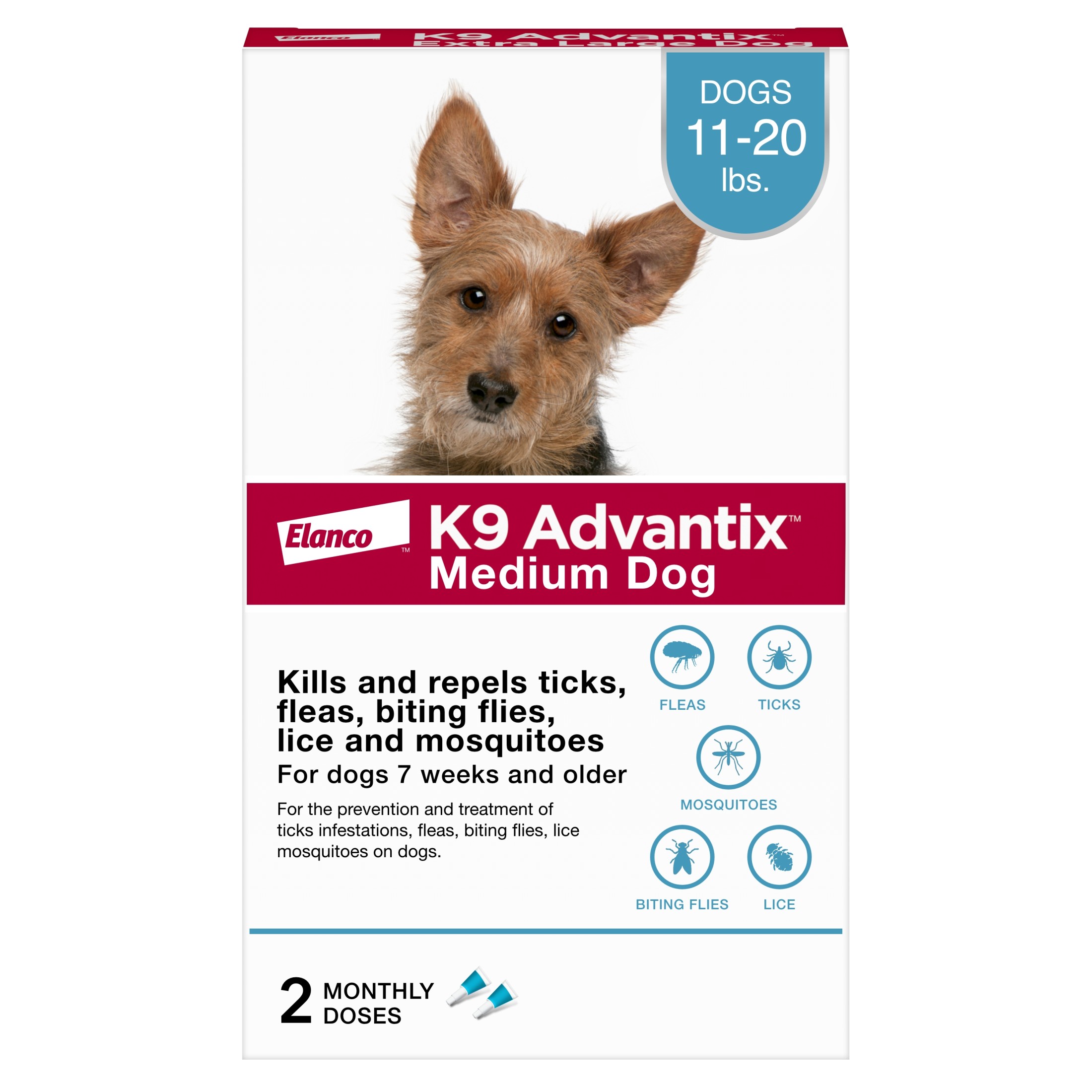 K9 Advantix Flea Tick Mosquito Prevention for Medium Dogs 11 20 lbs. 2 Monthly Treatments
