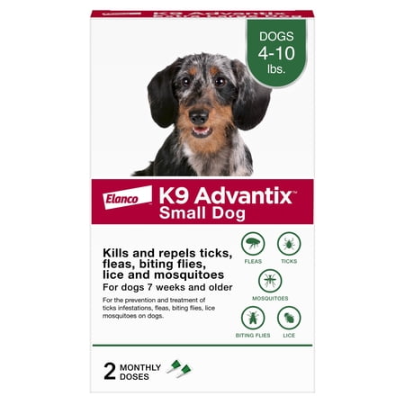 K9 Advantix Flea, Tick & Mosquito Prevention for Small Dogs 4-10 lbs, 2-Monthly Treatments