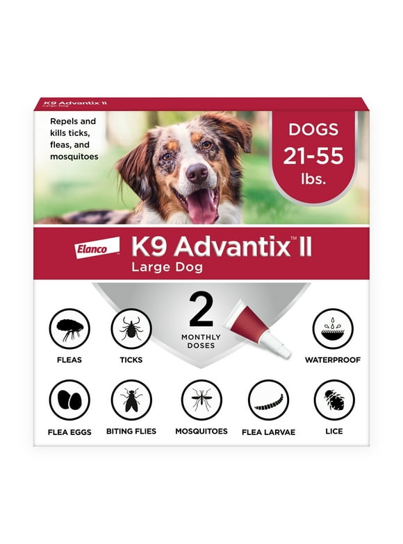K9 Advantix II Monthly Flea & Tick Prevention for Large Dogs 21-55 lbs, 2-Monthly Treatment