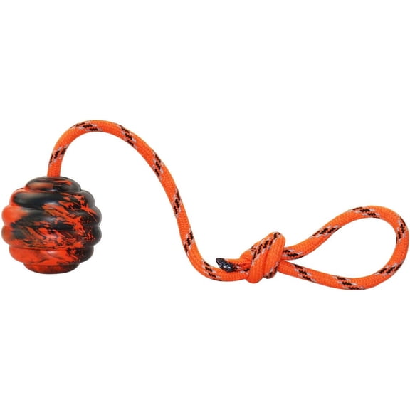 K9 Ball with Rope Exercise and for Dogs - Indestructible Ball with Handle for Pull Throw Tug Fetch Belgian Malinois Gifts (Orange)