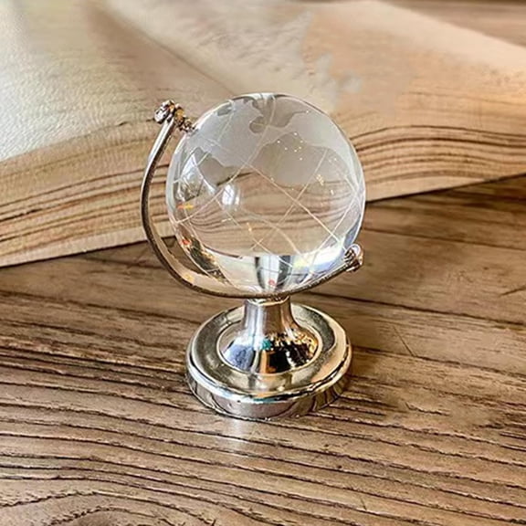 K9 Crystal Glass Globe Decorative Statue, 3.35 Inch Spherical World Map Figurine with Stand for Home Office and Desk Decor, Rotating Crystal Ball Gift