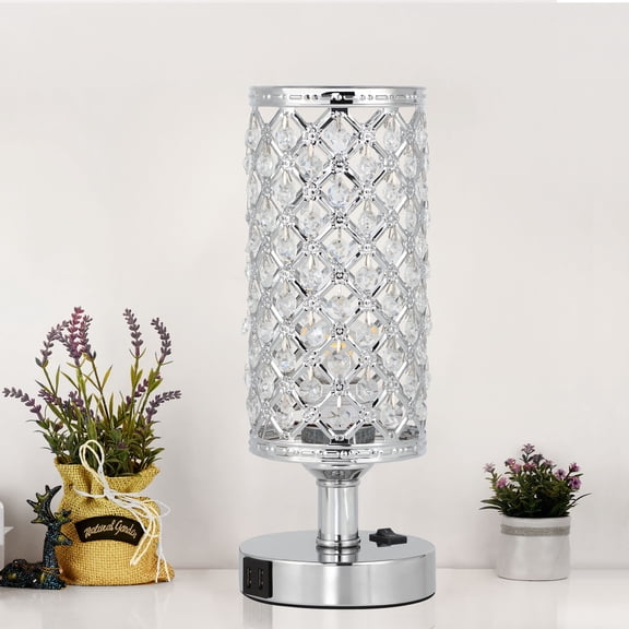 K9 Crystal Table Lamp with Dual USB Charging Ports, Modern Luxury Bedside Nightstand Lamp, Push Button Control, EU Plug, for Bedroom Dressing Room Living Room