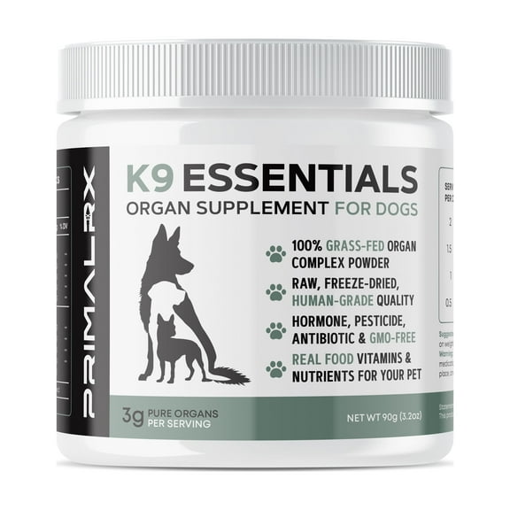 PRIMALRX K9 Essentials Multi-Organ Powder for Dogs, Grass-Fed Beef Organs, 120g