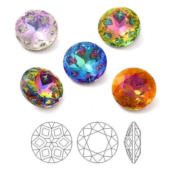 K9 Glass Rhinestone Cabochons Point Back & Back Plated Faceted Diamond Mixed color 12x5.5mm Glass Rhinestone