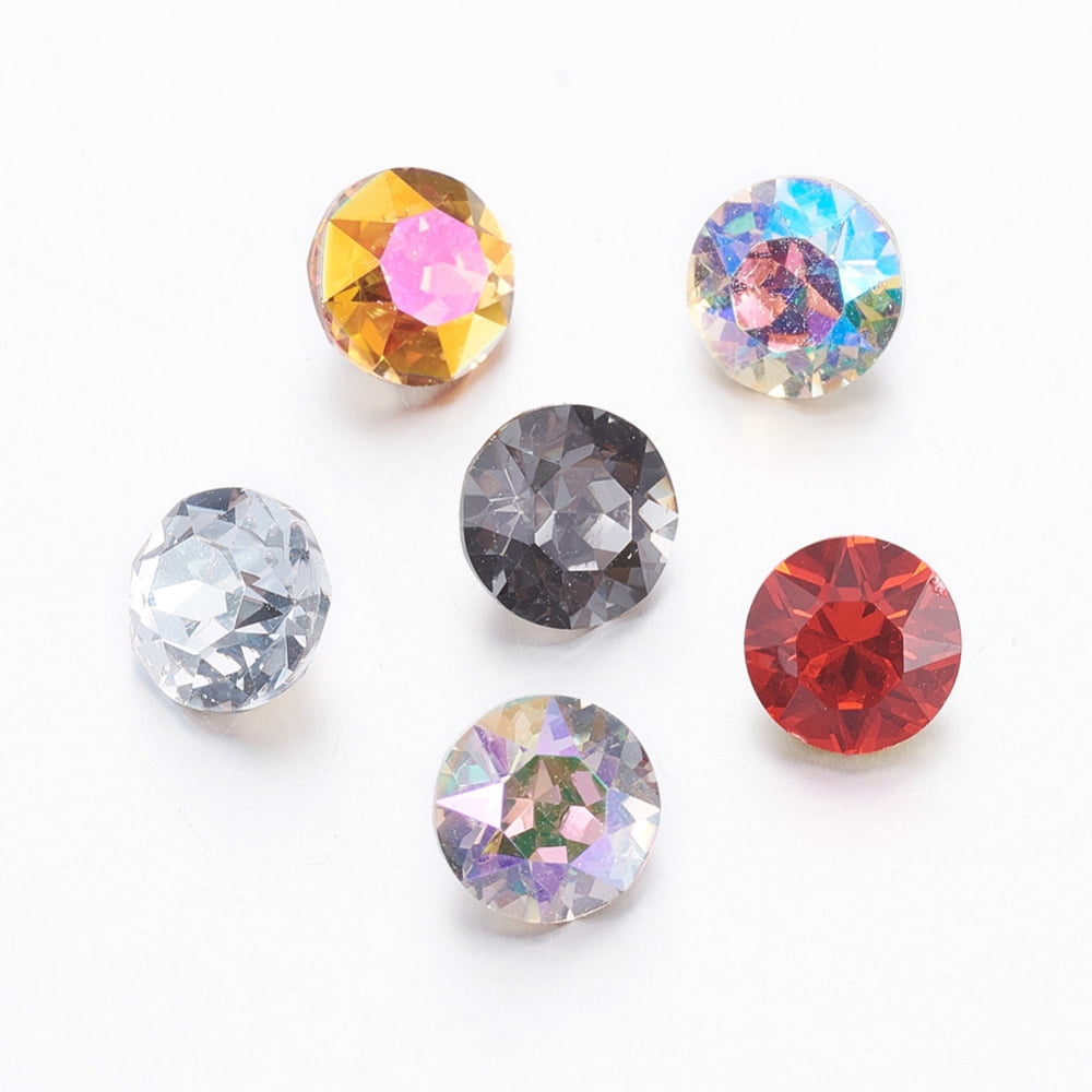 K9 Glass Rhinestone Cabochons Pointed Back & Back Plated Faceted Diamond Mixed Color 4.8~5x4mm