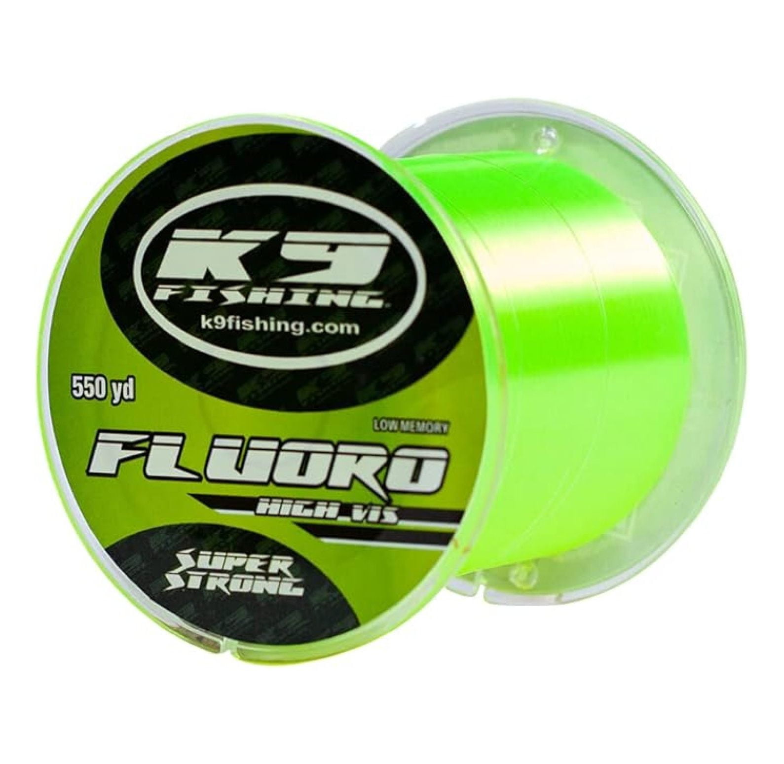 K9 Hi-Vis Fluoro Fishing Line — Ultra Low-Memory, Abrasion Resistant, Long-Casting — Glow in The Dark, Chartreuse — Virtually Invisible Underwater — Great for Spinning Reels — 550 Yards, 12lb