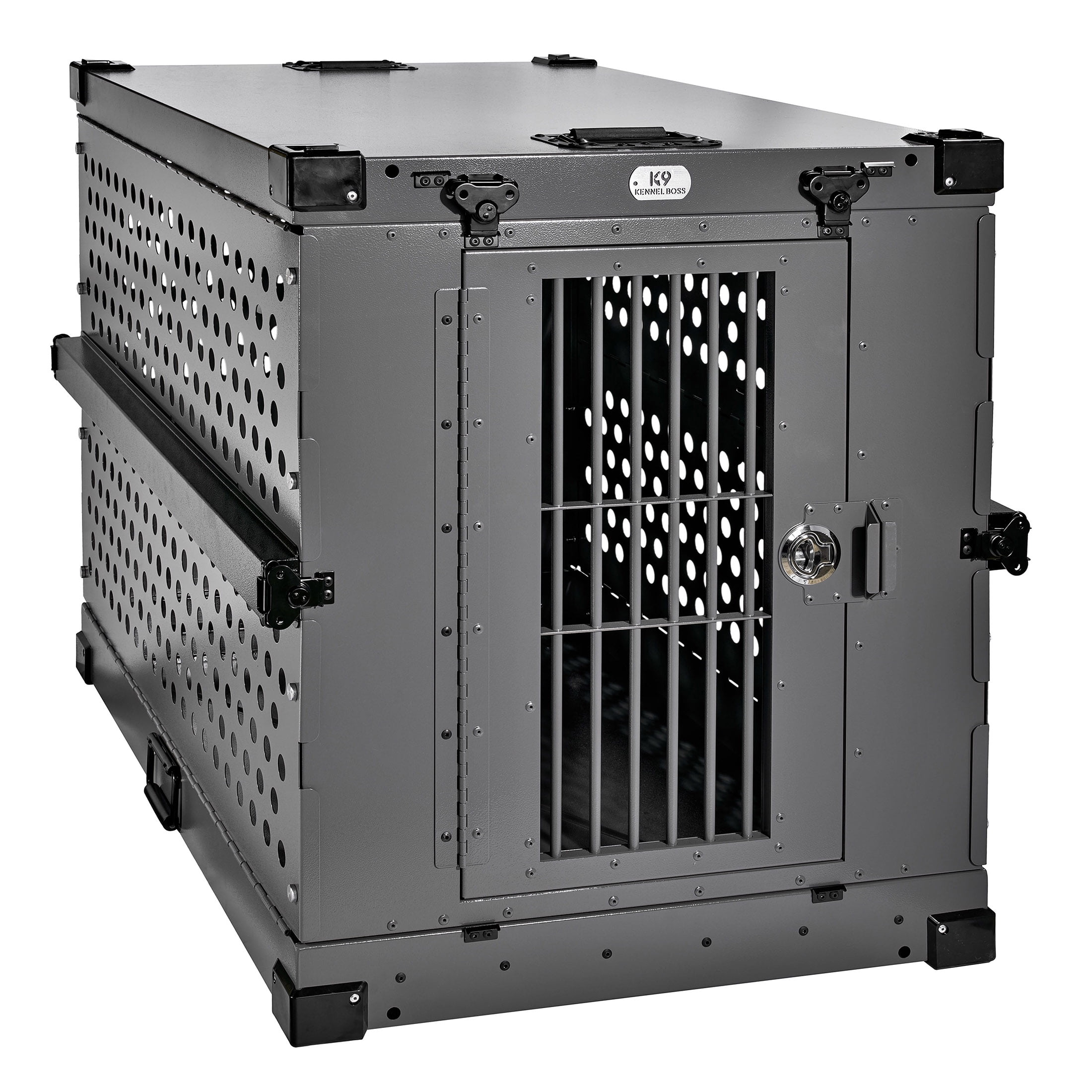 Large Gray Powder-Coated Aluminum Collapsible Dog Crate