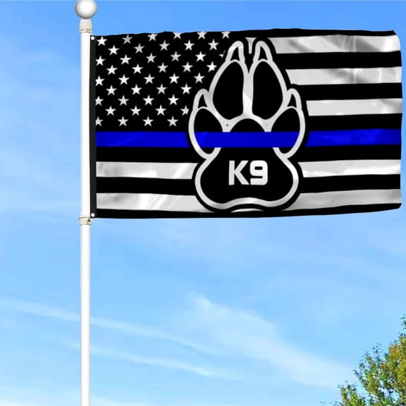 K9 Paw Thin Blue Line Grommet Flag Police Officer Law Enforcement Flag Banner with Grommets 3x5Feet Man cave Decor