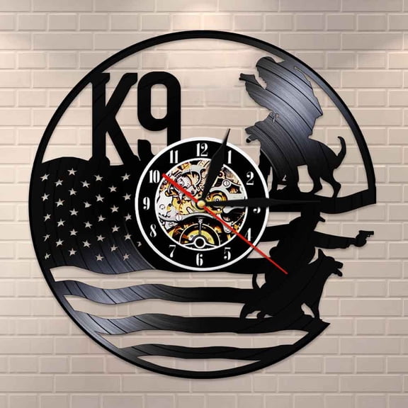 K9 Police And Military Dog Art Decoraitve 3D Wall Clock Watch Laser Cut Silent Quartz Vinyl Record Clocks Home Room Wall Decor
