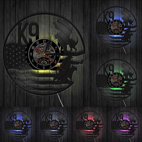 K9 Police And Military Dog Art Decoraitve 3D Wall Clock Watch Laser Cut Silent Quartz Vinyl Record Clocks Home Room Wall Decor