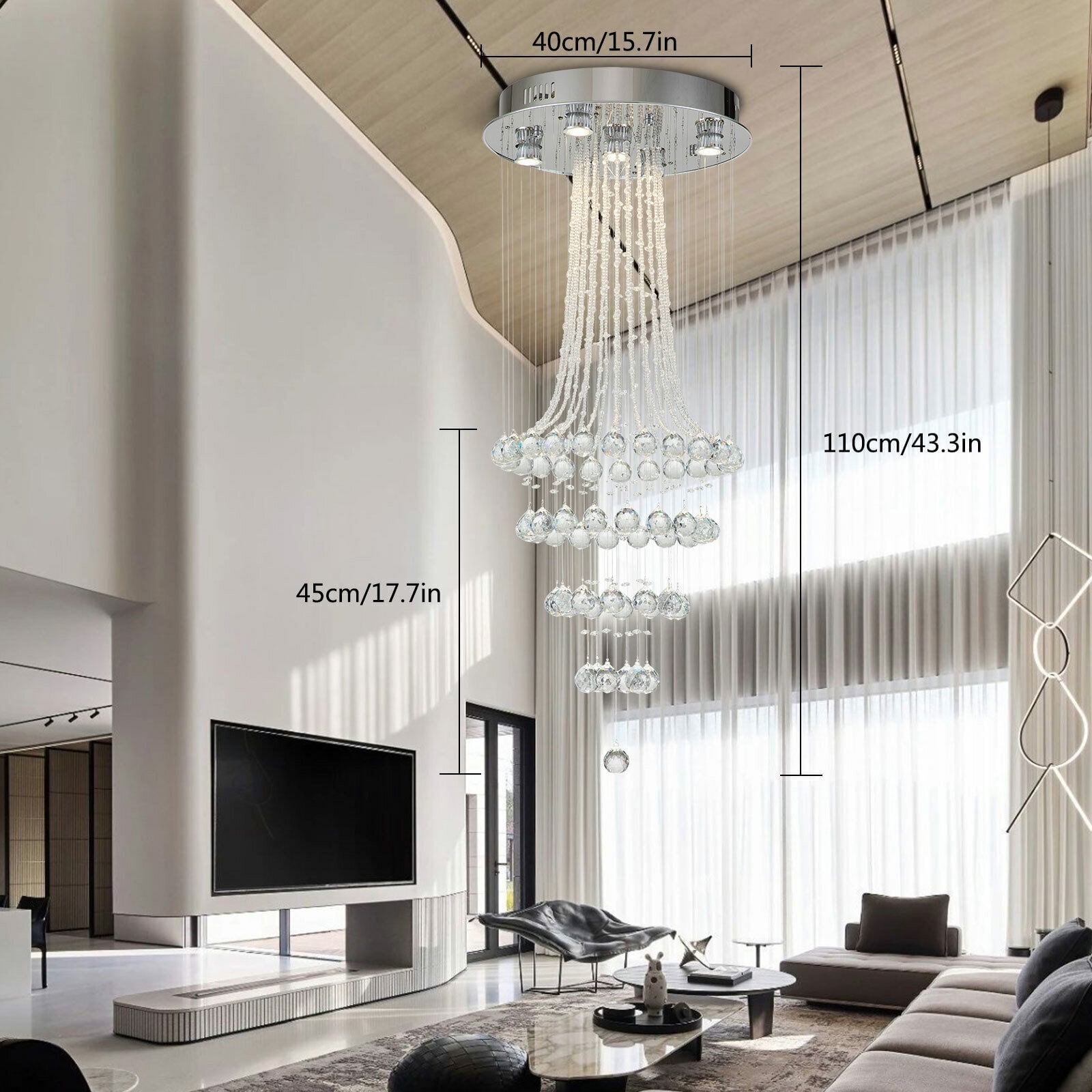 K9 Raindrop Chandelier Modern Crystal LED Ceiling Light Hanging Pendant