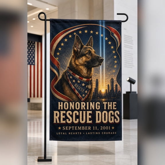 K9 Rescue Dog Garden Flag, 9/11 Memorial German Shepherd Patriotic Banner