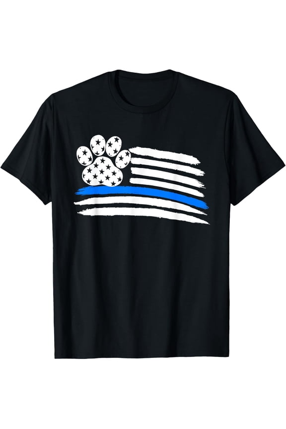 K9 Thin Blue Line Paw American Flag Police Dog Handler T-Shirt