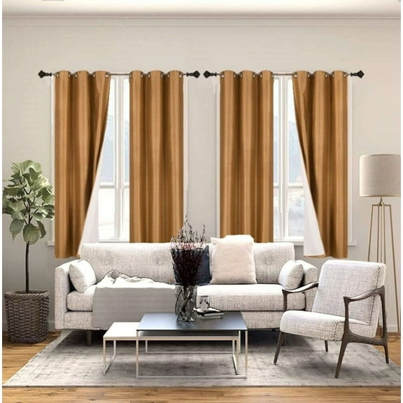 K92 Hotel Quality, Faux Silk 1 Panel Gold Lined 100% Blackout & Privacy Window Curtain Drapes Grommets 95" Length