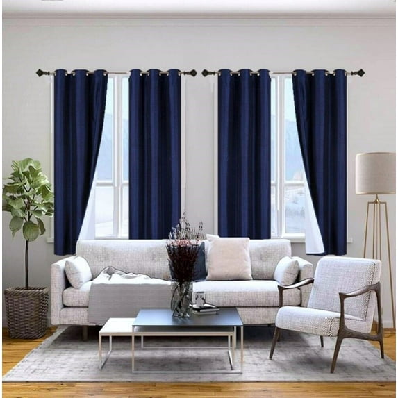 K92 Hotel Quality, Faux Silk 1 Panel Navy Lined 100% Blackout & Privacy Window Curtain Drapes Grommets 95" Length