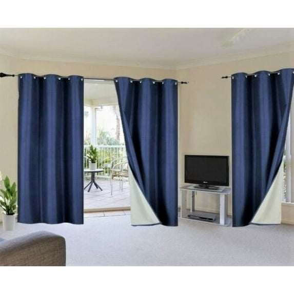 Luxury K72 1 Panel navy blue solid color thermal foam lined blackout heavy thick thermal window curtain drapes bronze grommets 108" Length
