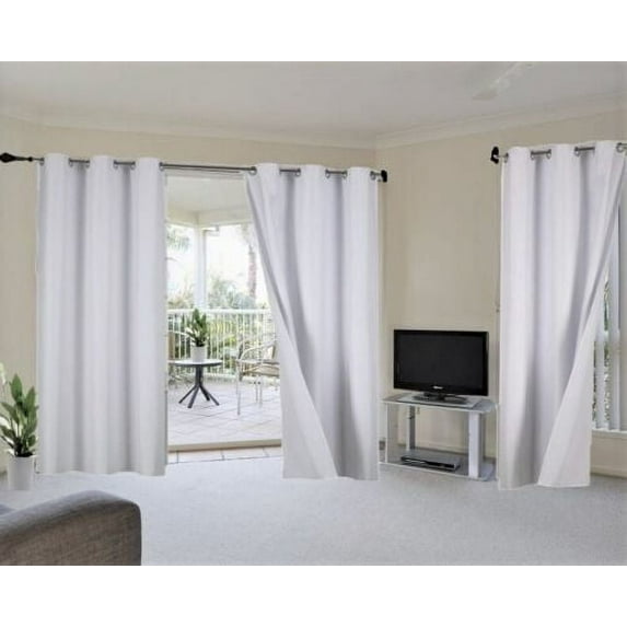 K92 Hotel Quality Grommet Top, 1 Panel White Thermal Blackout Full Room Darkening For Big Window Curtain Drapes 108" Length