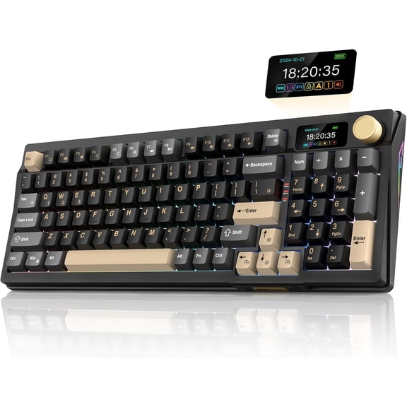 K95 Wireless Mechanical Keyboard, TFT Screen & Knob, Tri-Mode BT5.0/2.4GHz/USB-C Hot Swappable Custom, Pre-lubed Linear Pink Switches, Gasket Structure, RGB Gaming Keyboard, Black-Gold