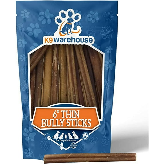 K9warehouse - High-Quality Thin Bully Sticks - 6 Inch (100 Count, 7-15g) - Natural, Digestible Dog Treats - Protein Rich Chews - Promote Dental Health - Suitable for All Dog Breeds & Puppies