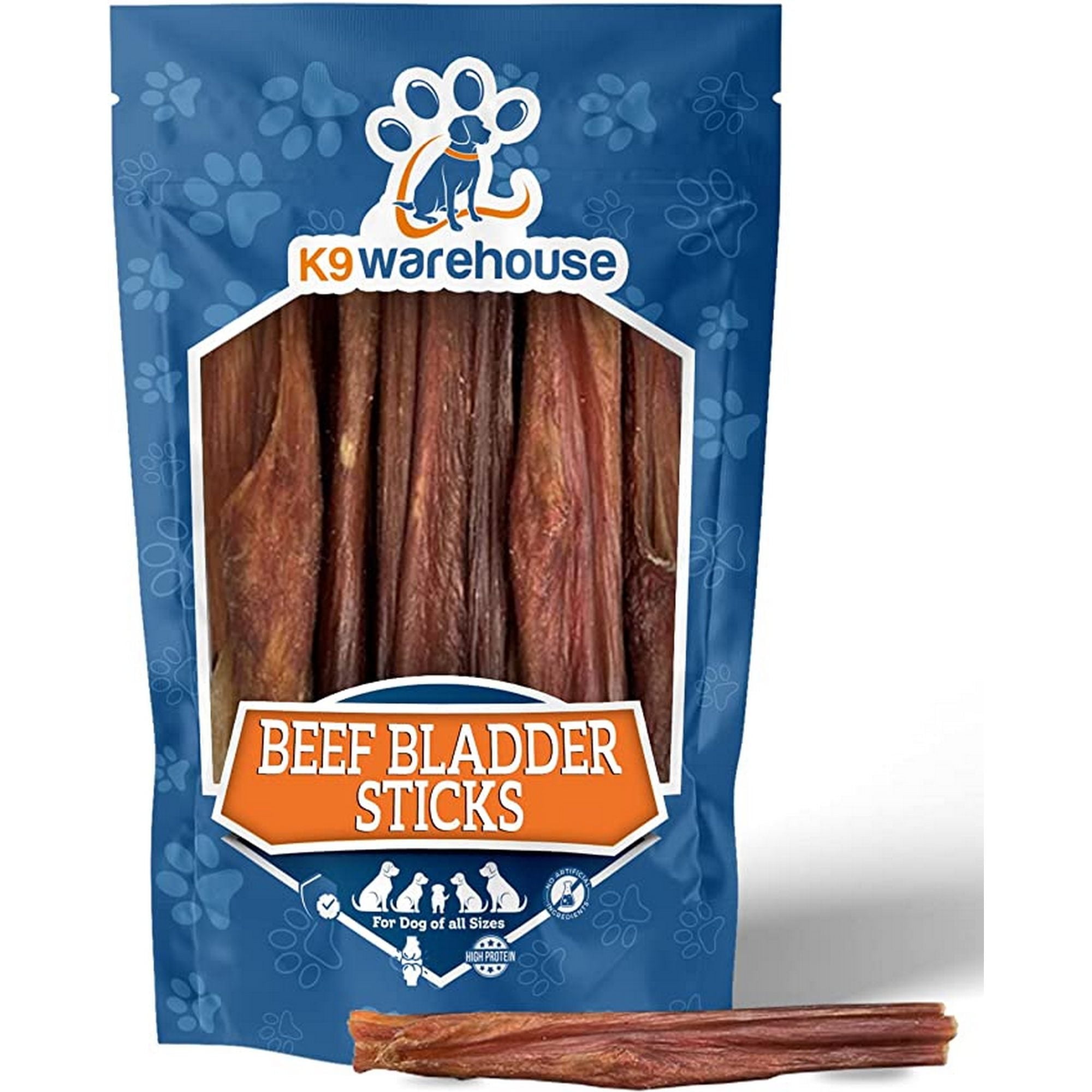 K9warehouse - Premium Beef Bladder Sticks - 6 Inch (12 Count, 10-21g) - All-Natural, Long-Lasting Dog Treats for Dogs and Puppies of All Sizes - Single Ingredient, Rawhide-Free Dental Chews