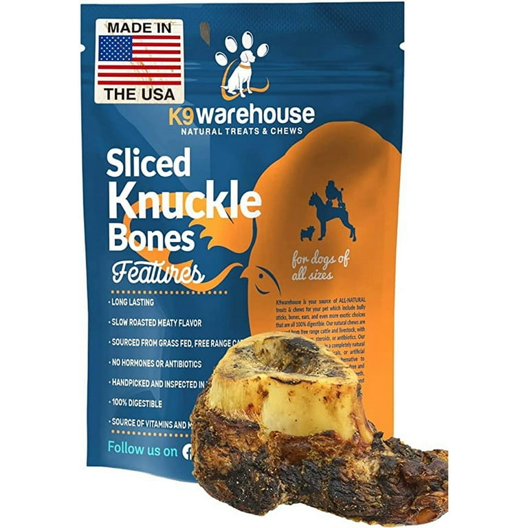 K9warehouse Premium Sliced Knuckle Bones for Dogs 4 Pack Long Lasting Dog Bones Best for Medium and Large Aggressive Chewers Meaty Flavor Chews