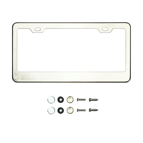 KA Depot 8k Polish Mirror Chrome License Plate Frame T304 Stainless Steel + Metal Screw Caps