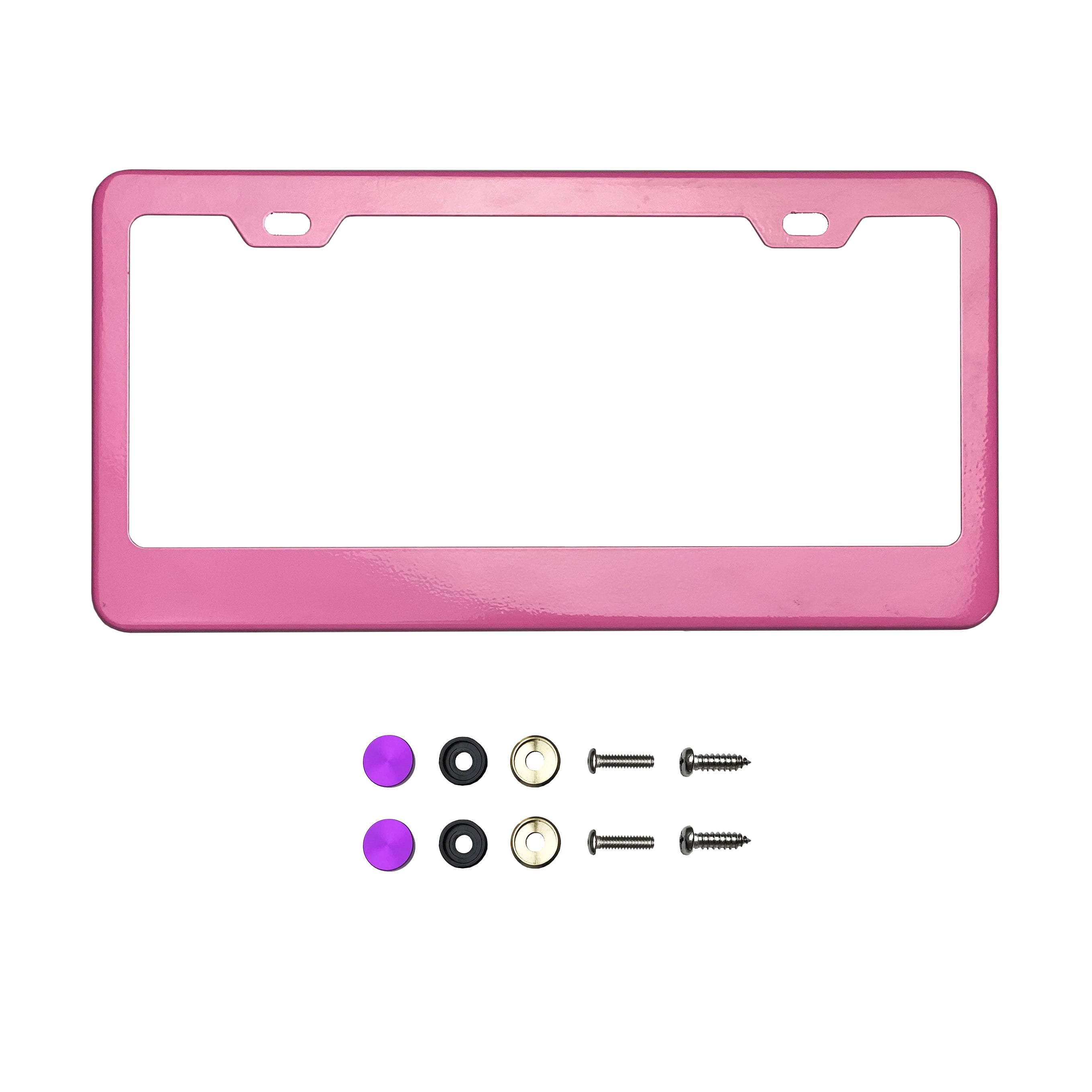 KA Depot Flat Pink License Plate Frame T304 Stainless Steel + Metal Screw Caps