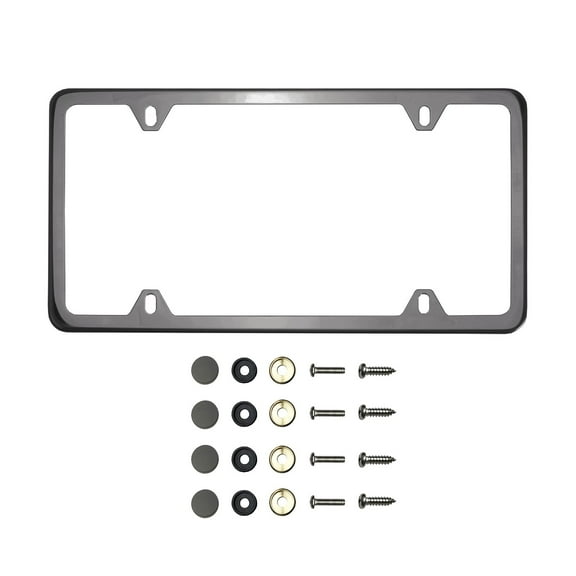KA Depot Four Hole Slim Version Black Smoke Titaninum Gun Metal Chrome License Plate Frame T304 Stainless Steel + Metal Screw Caps