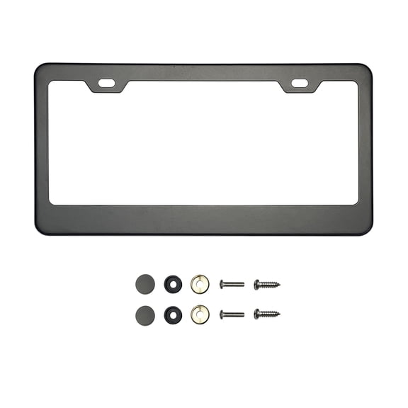KA Depot Matte Flat Black License Plate Frame T304 Stainless Steel + Metal Screw Caps