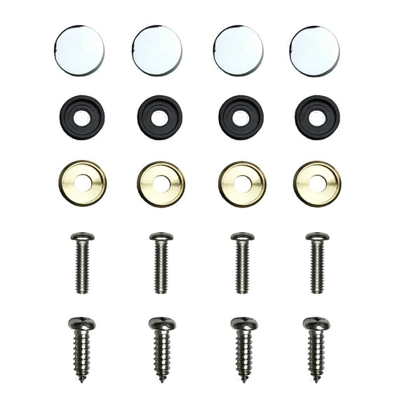 KA Depot Set of 4 Chrome Anti Rust Metal Screw On Type Caps with Stainless Steel Scerws Hardware for License Plate Frame Holder