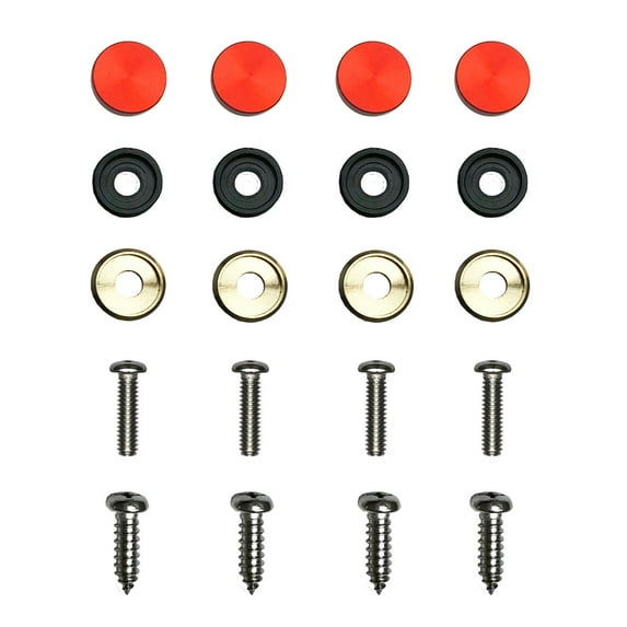 KA Depot Set of 4 Red Aluminum Screw On Type Caps with Stainless Steel Scerws Hardware for License Plate Frame Holder