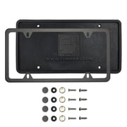KA Depot Silicone Back Guard Four Holes Slim License Plate Holder Matte Flat Black License Plate Frame T304 Stainless Steel + Metal Screw Caps