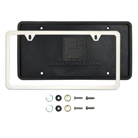 KA Depot Silicone Back Guard Two Holes Slim License Plate Holder Matte Flat White License Plate Frame T304 Stainless Steel + Metal Screw Caps