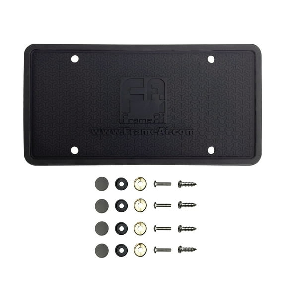 KA Depot Silicone License Plate Frame Back Guard Holder Rust-Proof Rattle-Proof Weather-Proof + Black Aluminum Screw On Caps Hardware