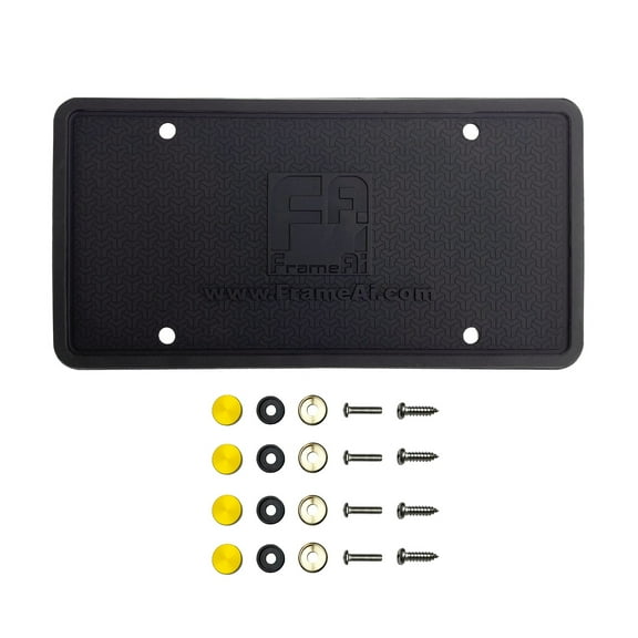 KA Depot Silicone License Plate Frame Back Guard Holder Rust-Proof Rattle-Proof Weather-Proof + Gold Aluminum Screw On Caps Hardware