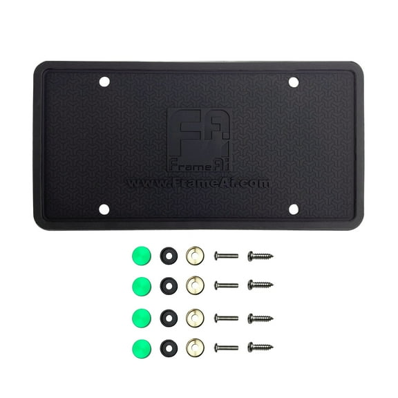 KA Depot Silicone License Plate Frame Back Guard Holder Rust-Proof Rattle-Proof Weather-Proof + Green Aluminum Screw On Caps Hardware