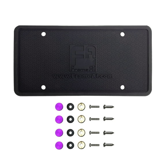 KA Depot Silicone License Plate Frame Back Guard Holder Rust-Proof Rattle-Proof Weather-Proof + Purple Aluminum Screw On Caps Hardware