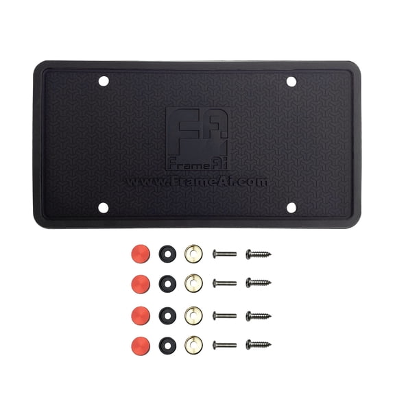 KA Depot Silicone License Plate Frame Back Guard Holder Rust-Proof Rattle-Proof Weather-Proof + Red Aluminum Screw On Caps Hardware