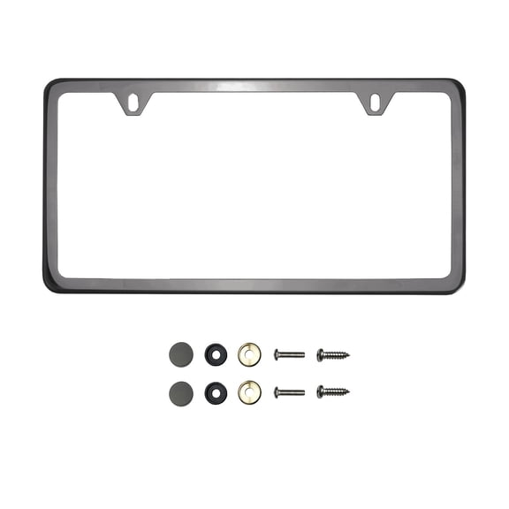 KA Depot Two Hole Slim Version Black Smoke Titaninum Gun Metal Chrome License Plate Frame T304 Stainless Steel + Metal Screw Caps